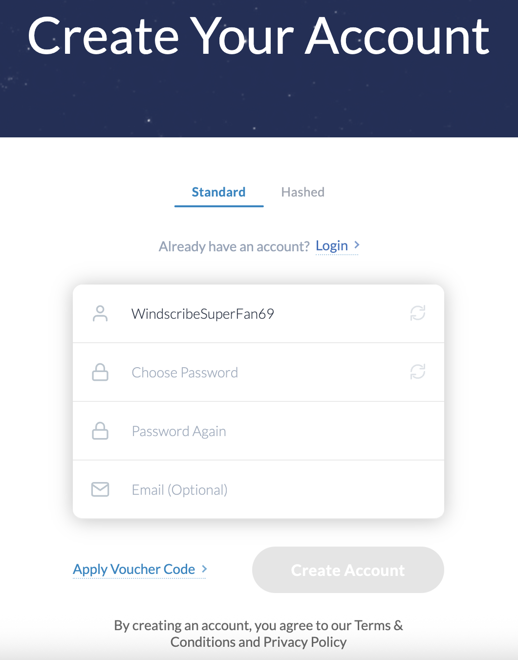 Account Registration page