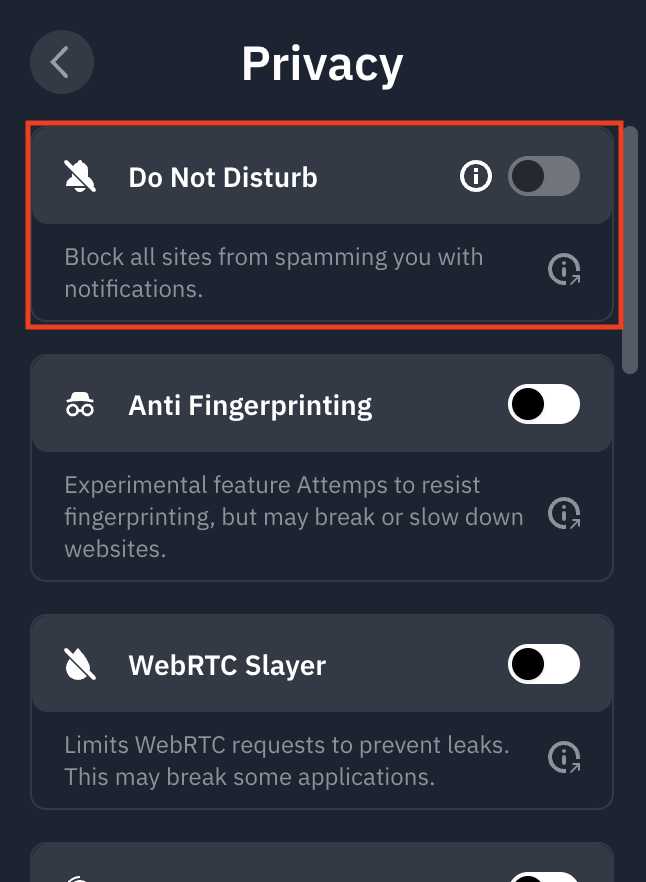 Do Not Disturb section