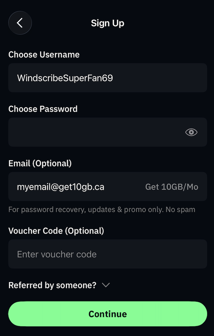 Registration filled out
