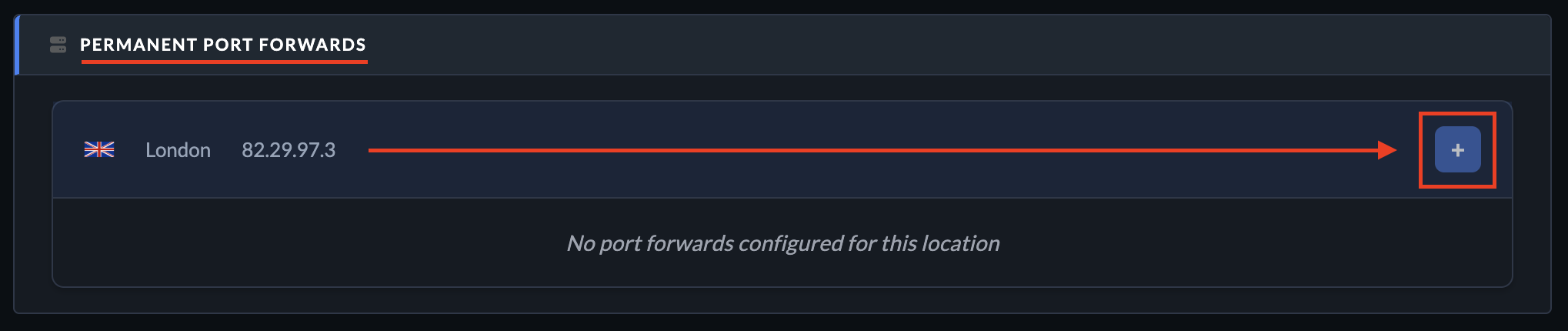 Port forward settings menu