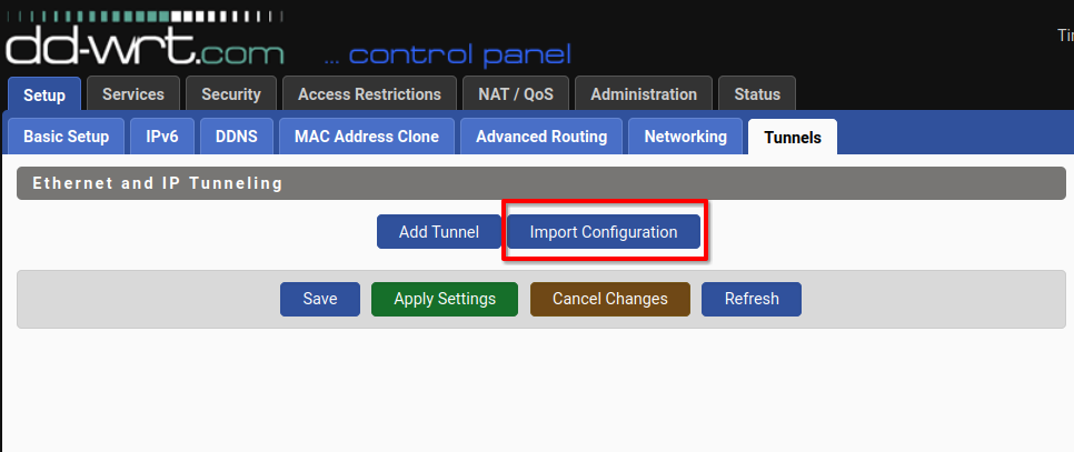 Import Configuration location