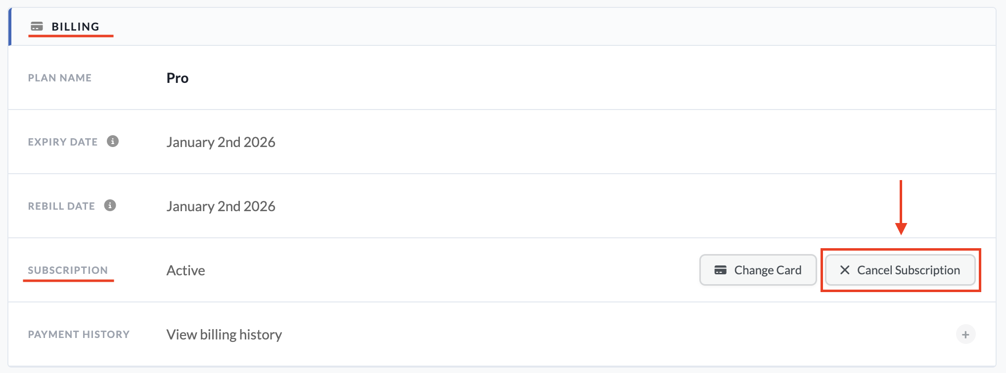 Cancel Subscription Button Location