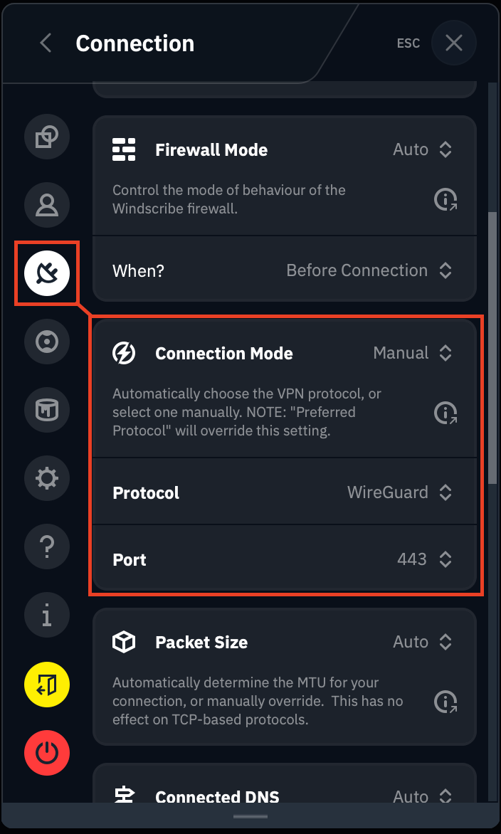 Connection Menu