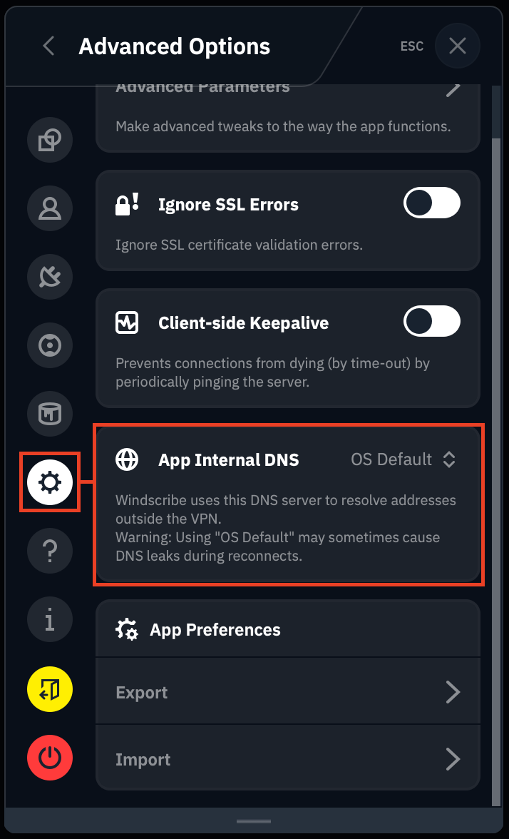 App Internal DNS location