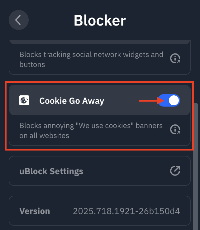 Cookie Go Away toggle