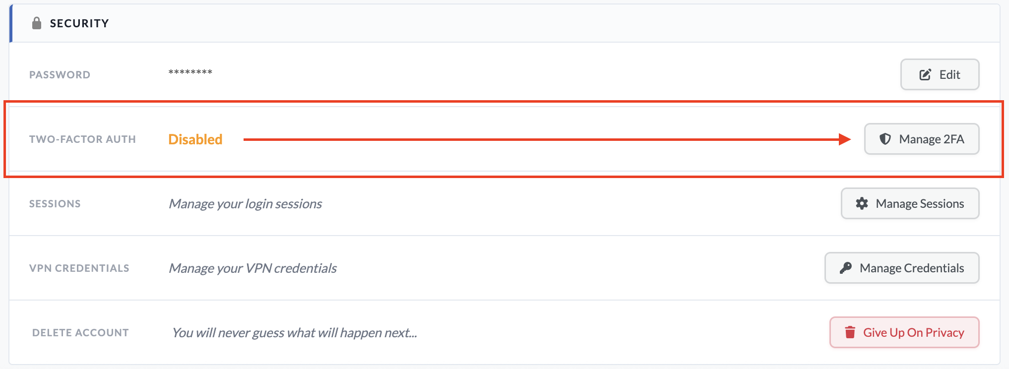 2FA location in My Account