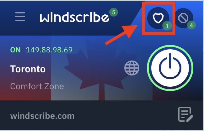 Privacy options button (shield icon)