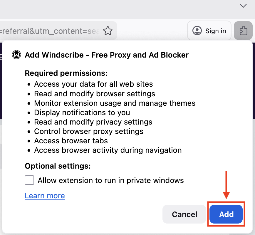 Confirming Add To Toolbar