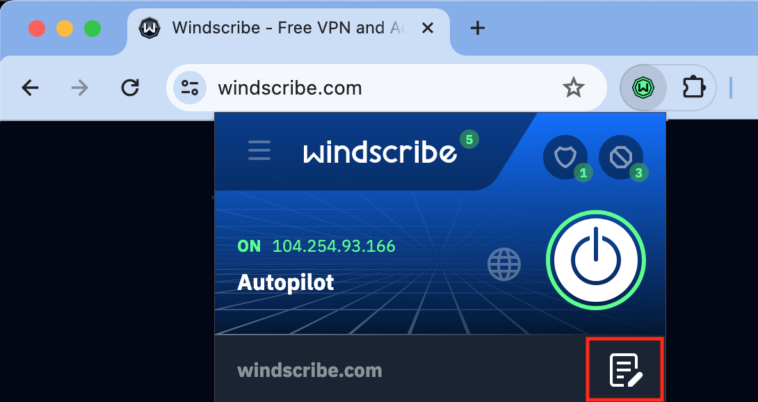 Windscribe Extension showing Allowlist location