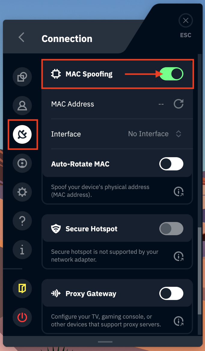 MAC Spoofing feature