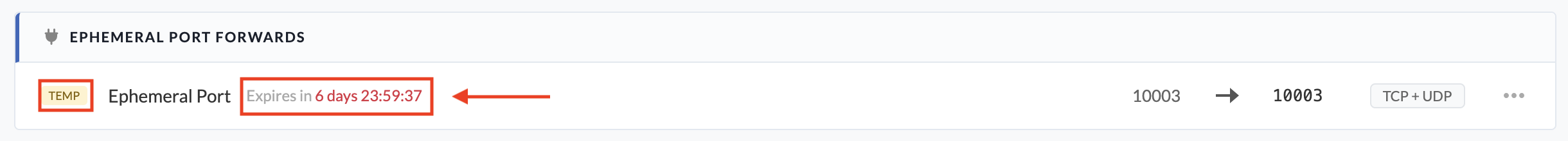 Example of expiration of Port Forward