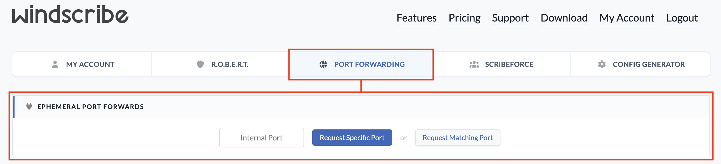 Port Forwarding Page