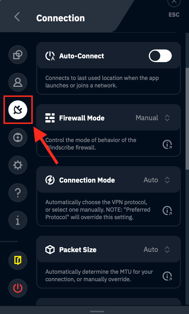Connection sub menu