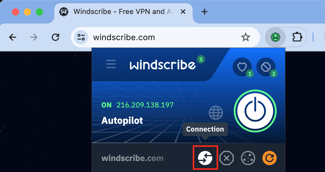 Windscribe Extension showing Connection Allowlist