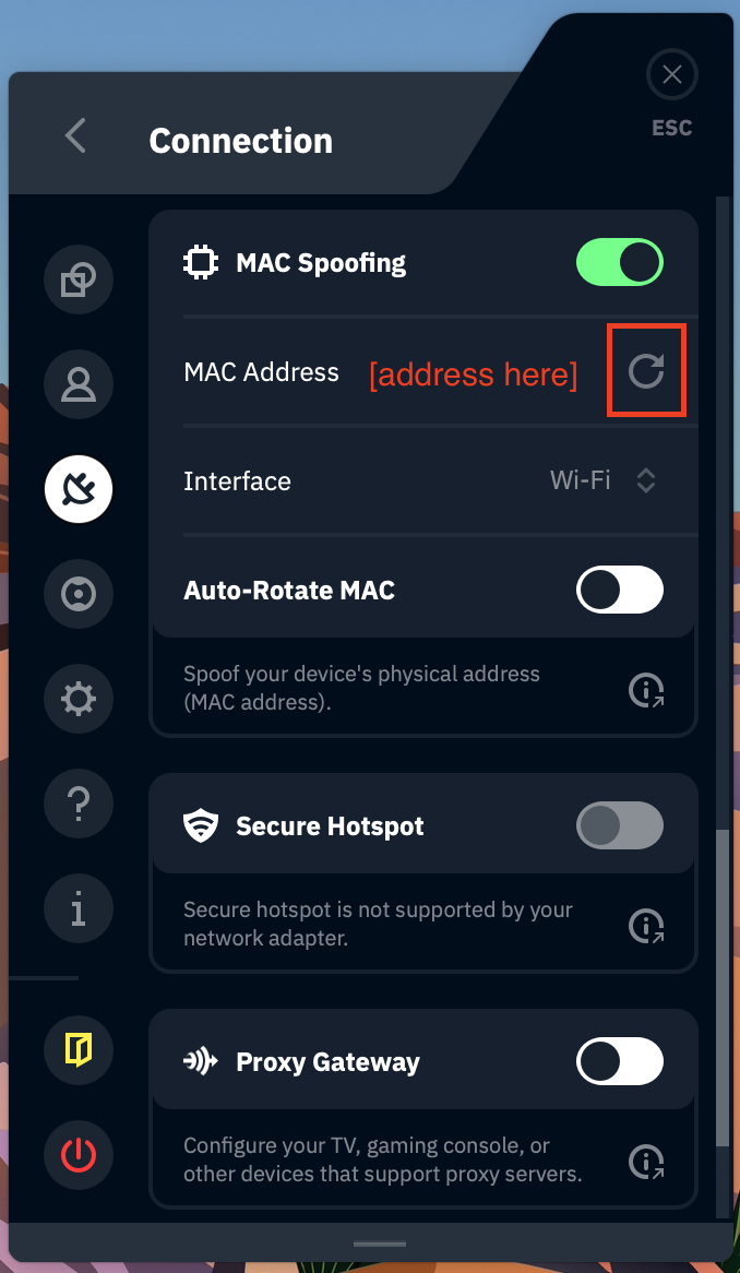 Refresh MAC address button