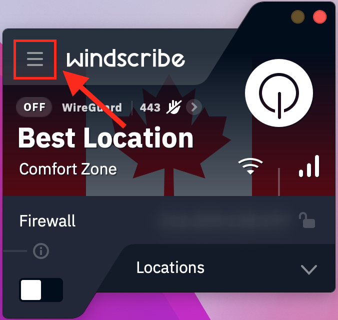 Preferences Menu button location