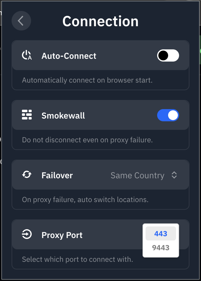 Proxy Port selection button