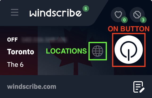 ON & Location buttons