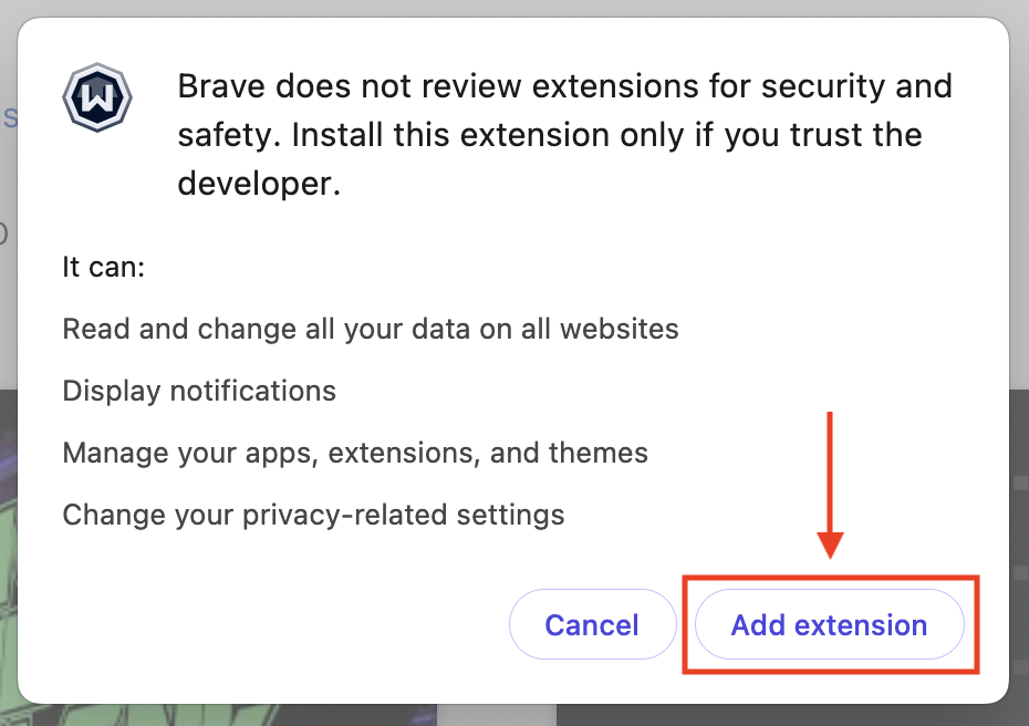 Add Extension Confirmation