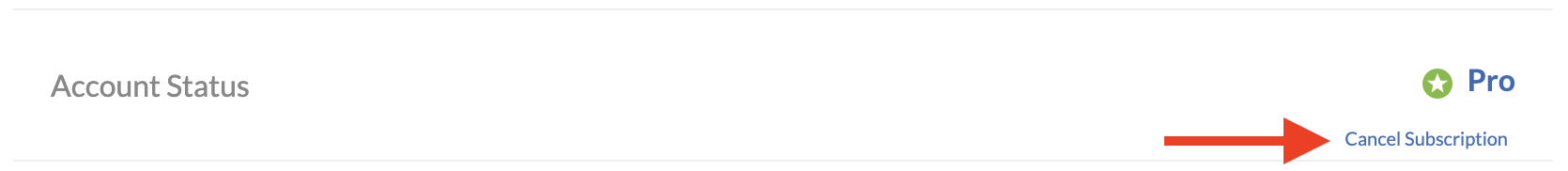 Account Status line with Pro subscription cancellation link visible