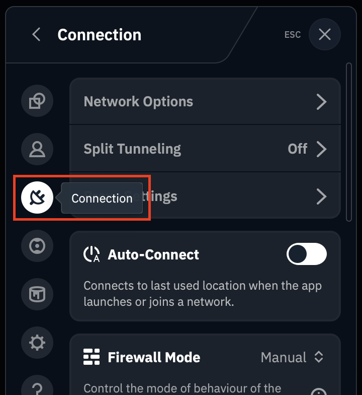 Connection menu button