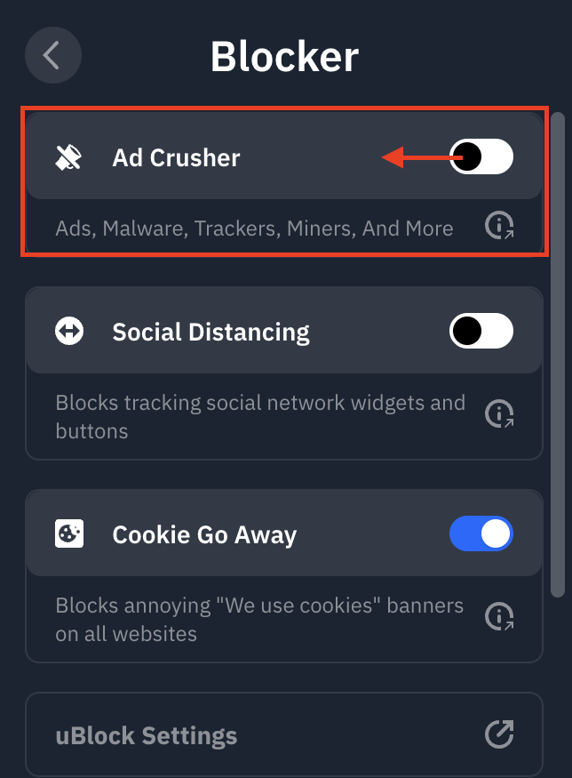 Ad Crusher Toggle