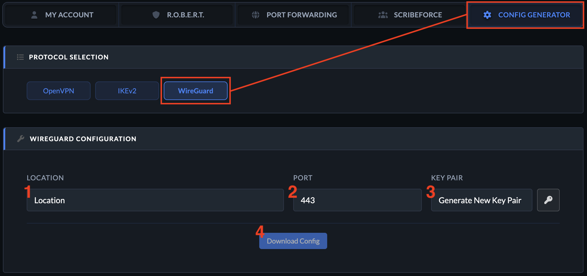 WireGuard Config generation layout