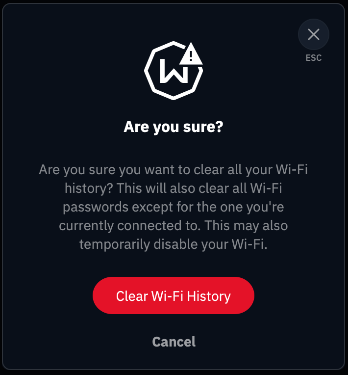 Clear Wi-Fi History Confirmation