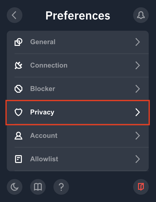 Privacy Tab