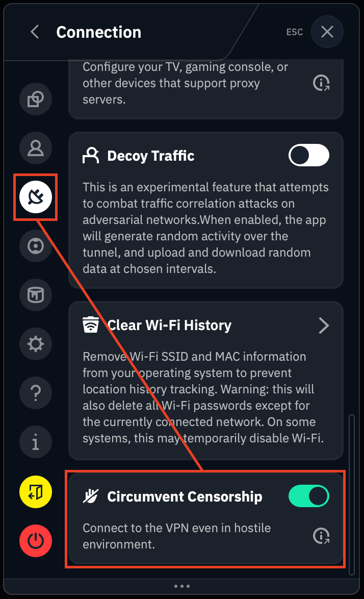 Circumvent Censorship option
