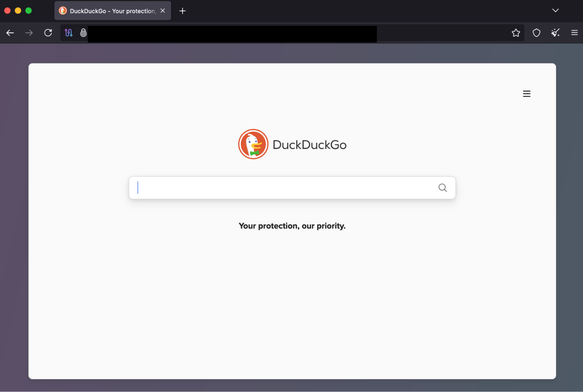 Screenshot of DuckDuckGo on Tor Browser