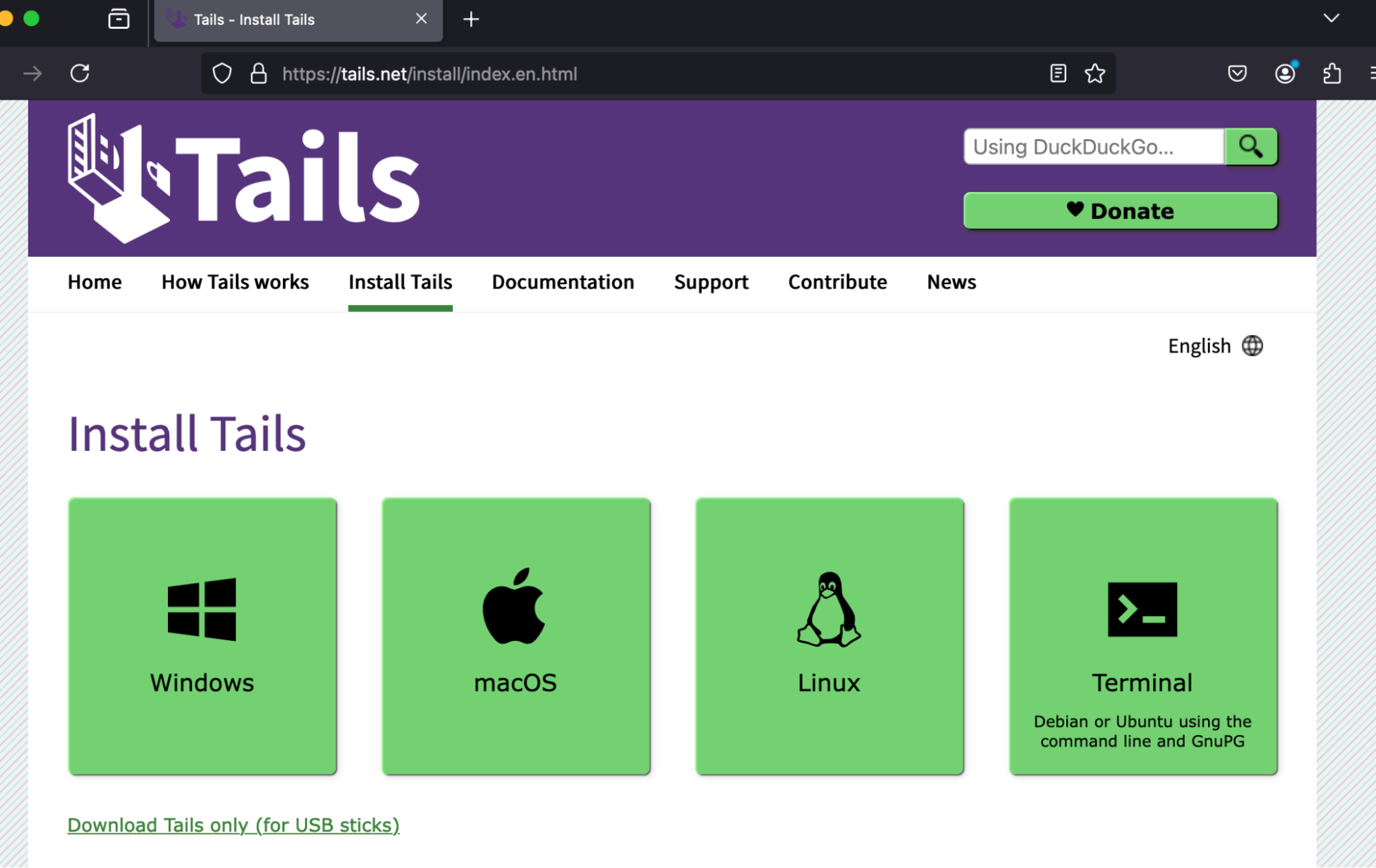 Screenshot of Tails OS download page