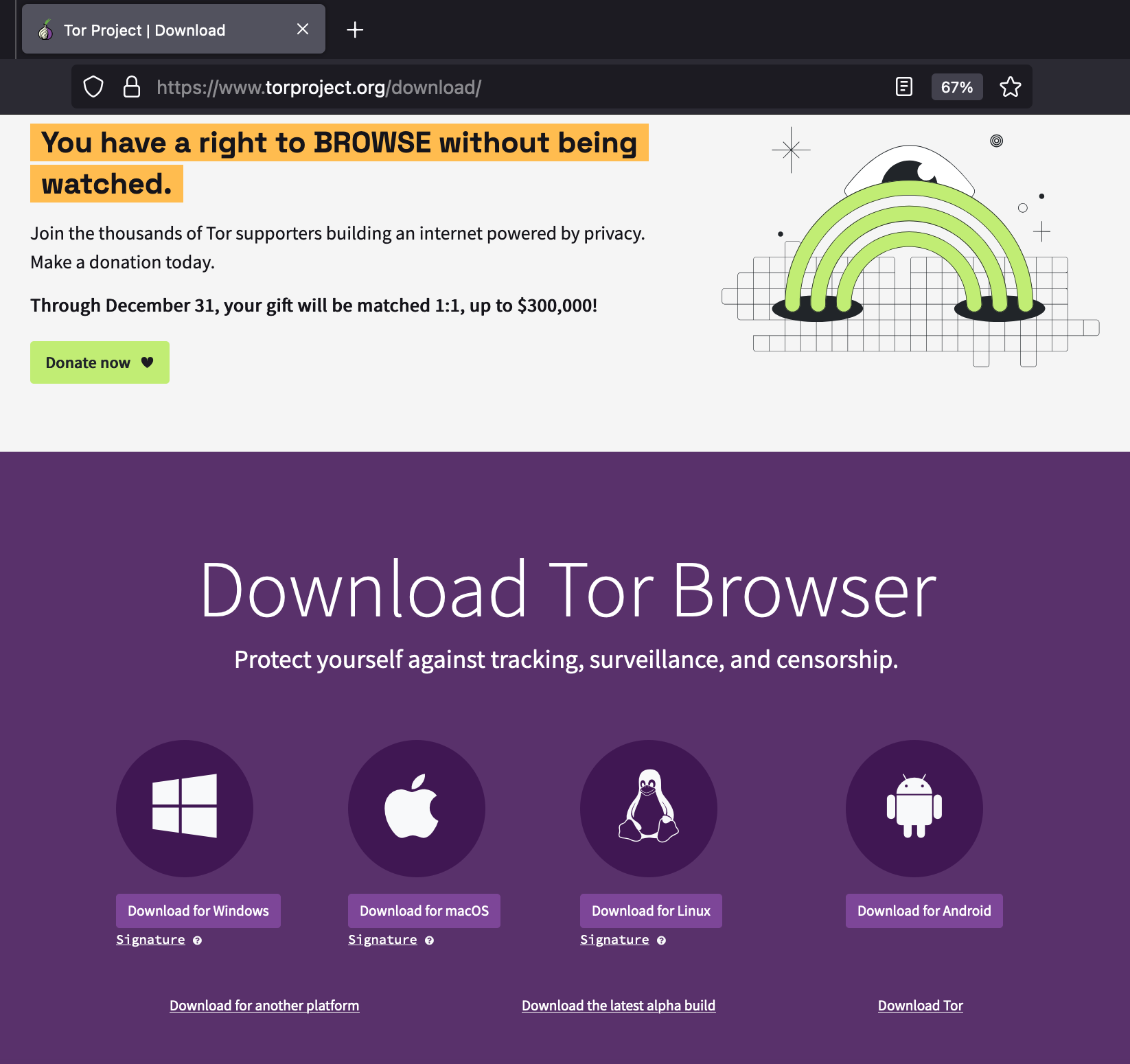 Screenshot of the Download Tor Browser page