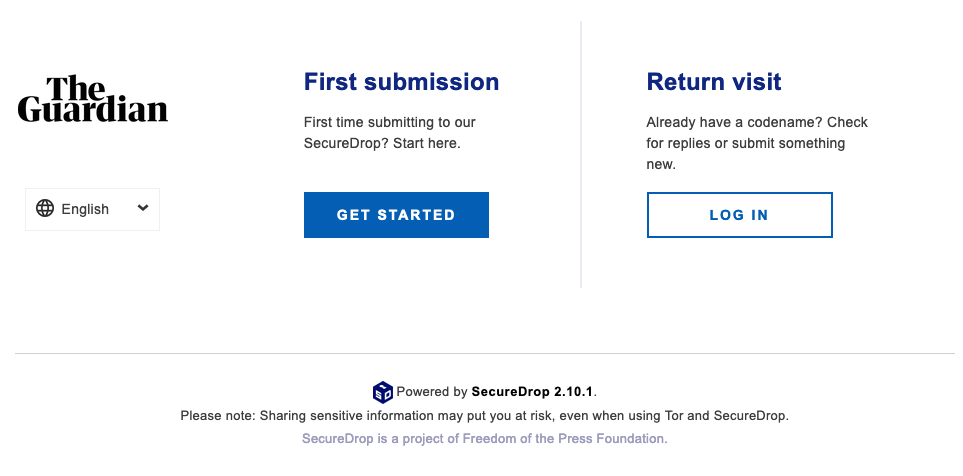 the guardian newspaper secure drop portal screenshot