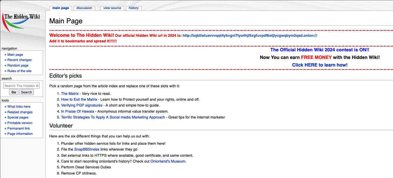 hidden wiki onion site screenshot
