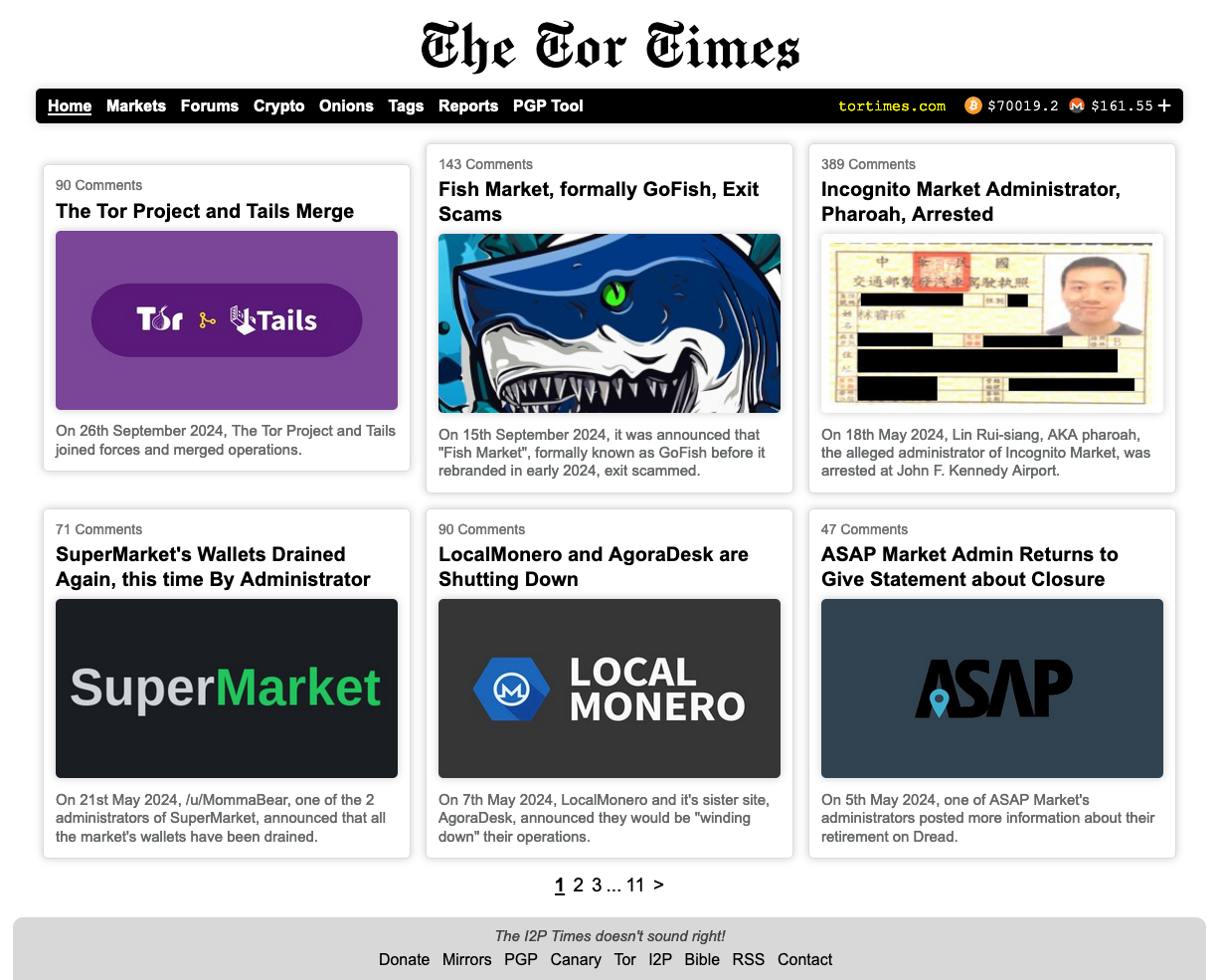 the tor times onion site screenshot