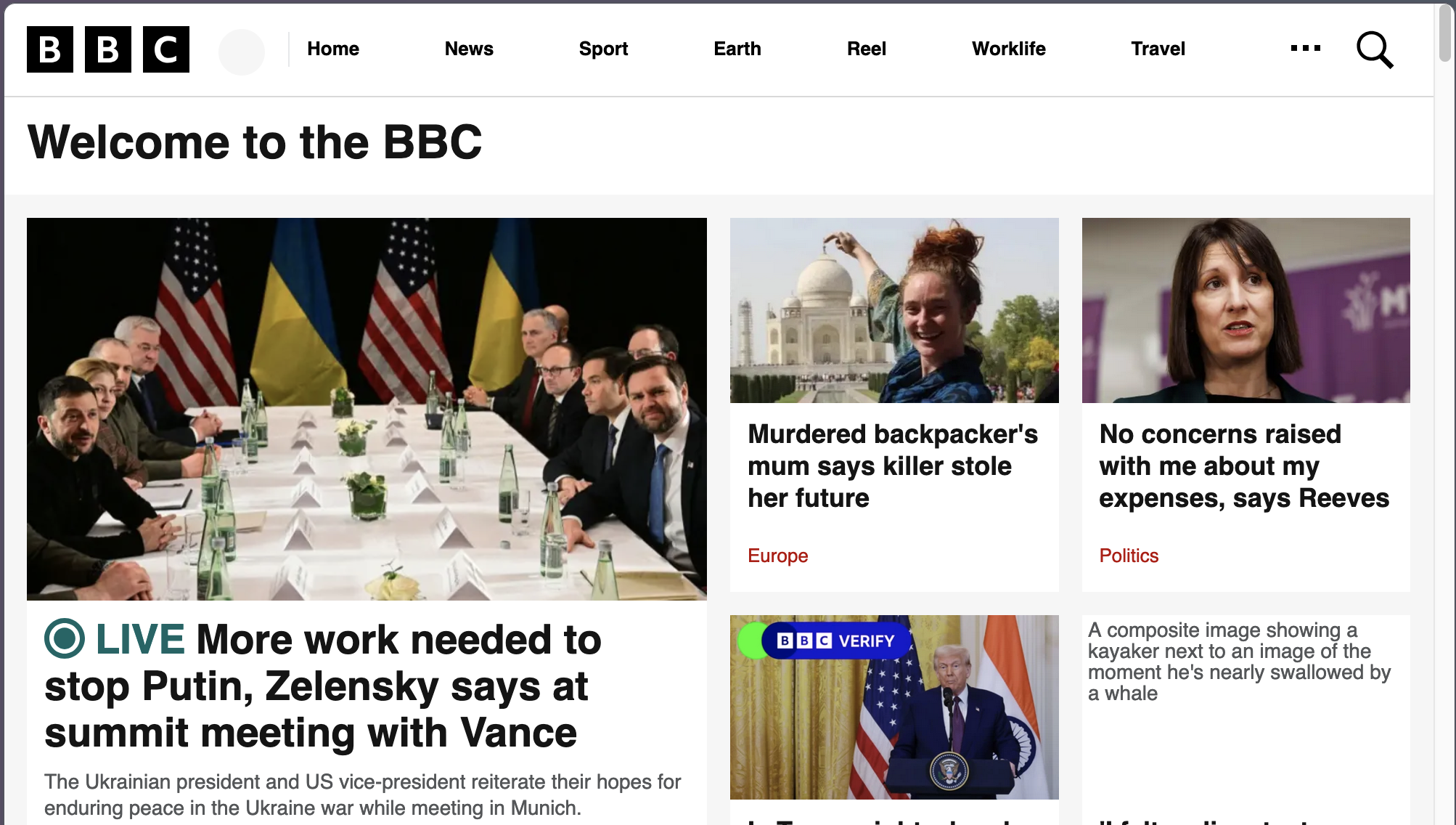 Screenshot of BBC Tor Mirror homepage