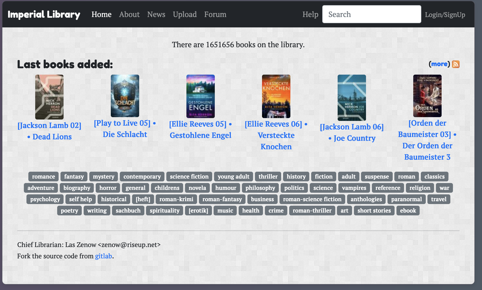 Screenshot of Imperial Library homepage