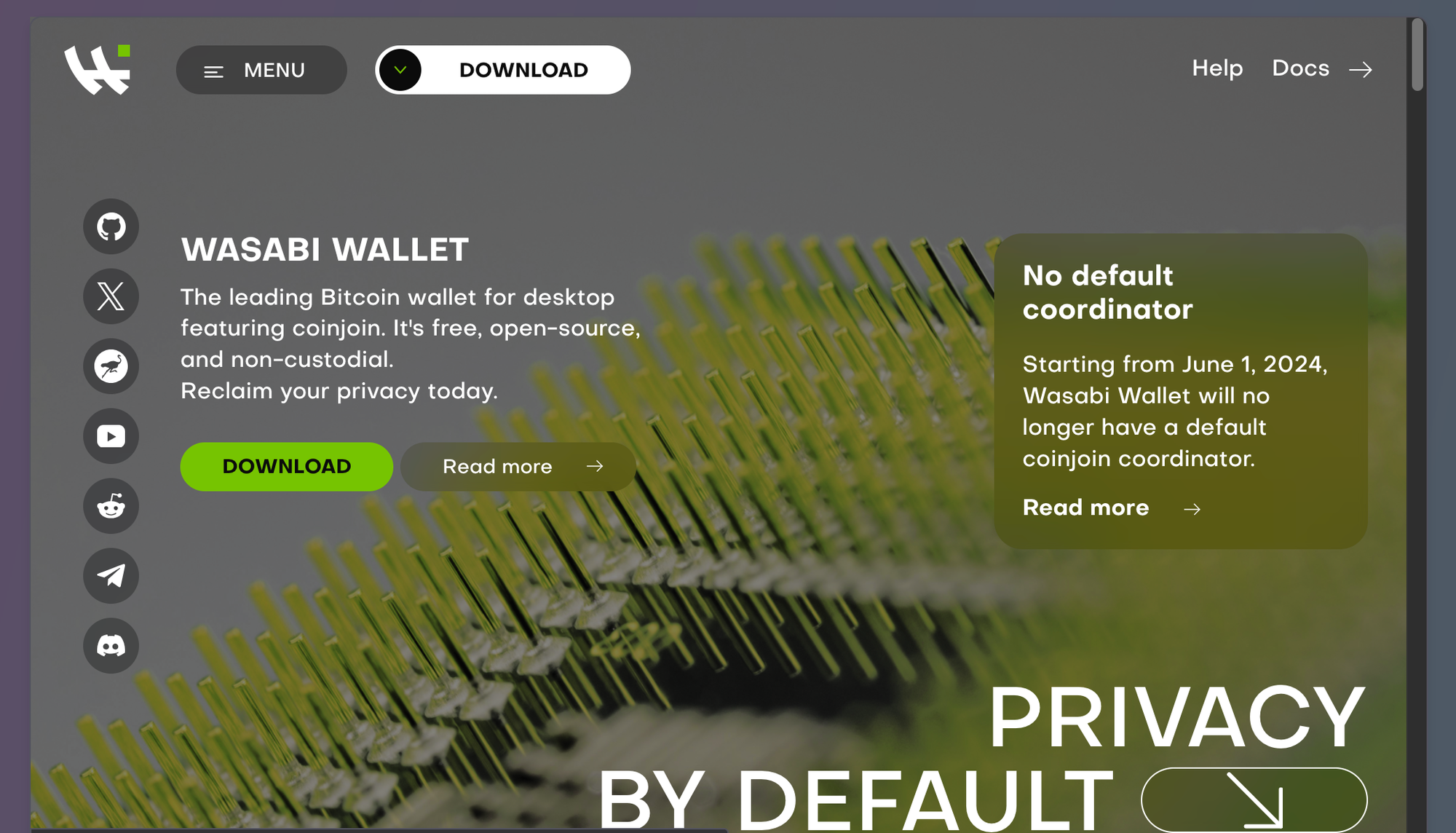 Screenshot of Wasabi Wallet hompage