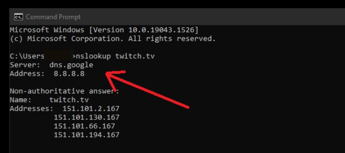 Screenshot showing nslookup