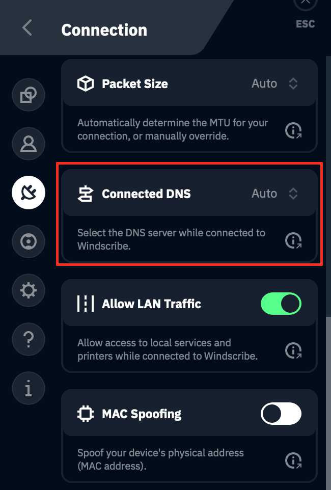 Screenshot of Desktop App Showing Connected DNS section