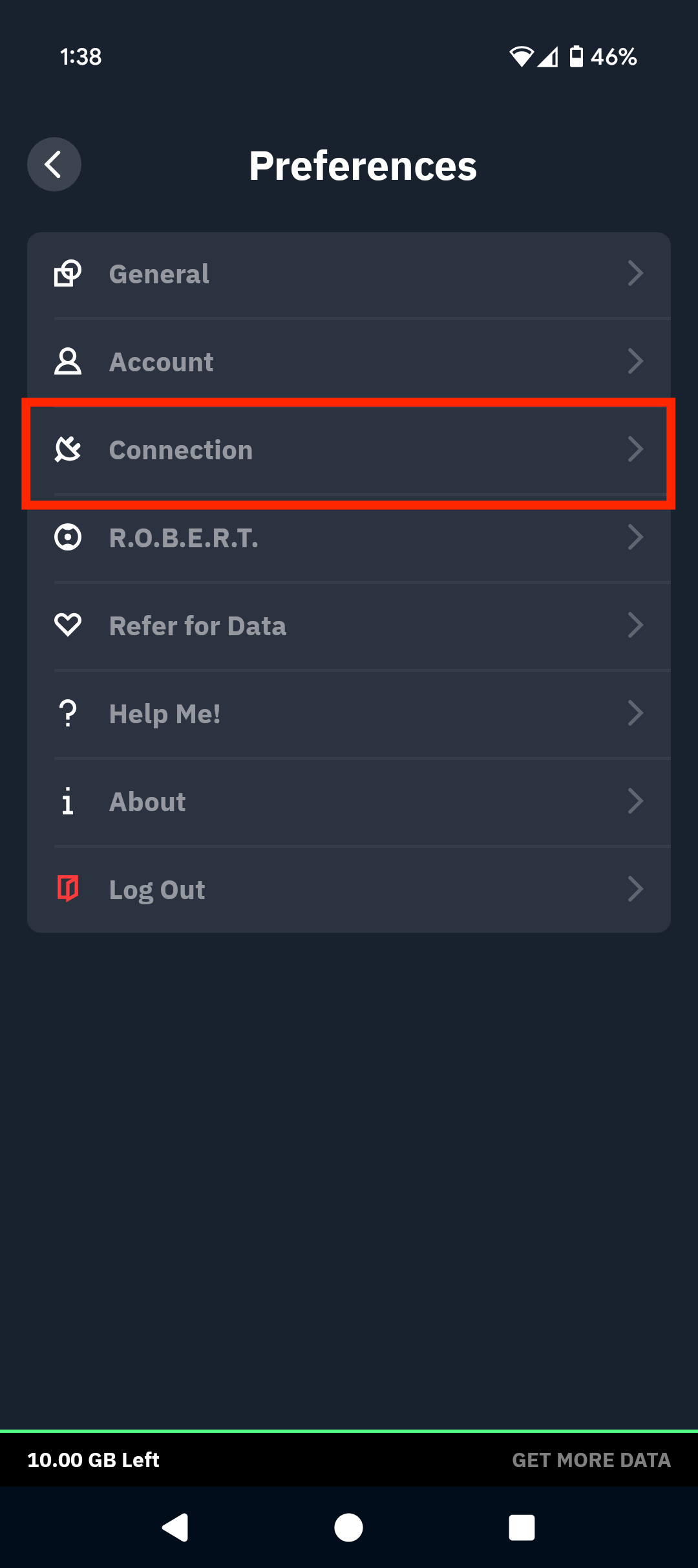 Screenshot of Mobile App showing Connections tab highlighted