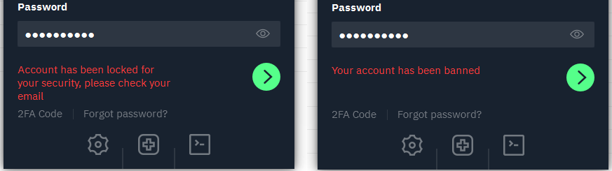 Screenshot of Windscribe app on login screen showing a locked or banned account status