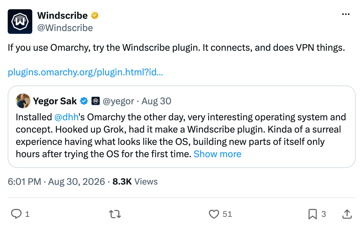 windscribe omarchy vpn