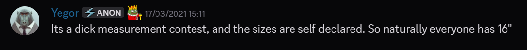 Screenshot of Windscribe CEO saying 'It's a dick measuring contest, and the sizes are self declared so naturally everyone has 16 inches'