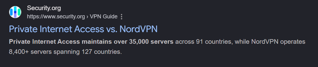 Security.org stating PIA has over 35,000 servers in 91 countries