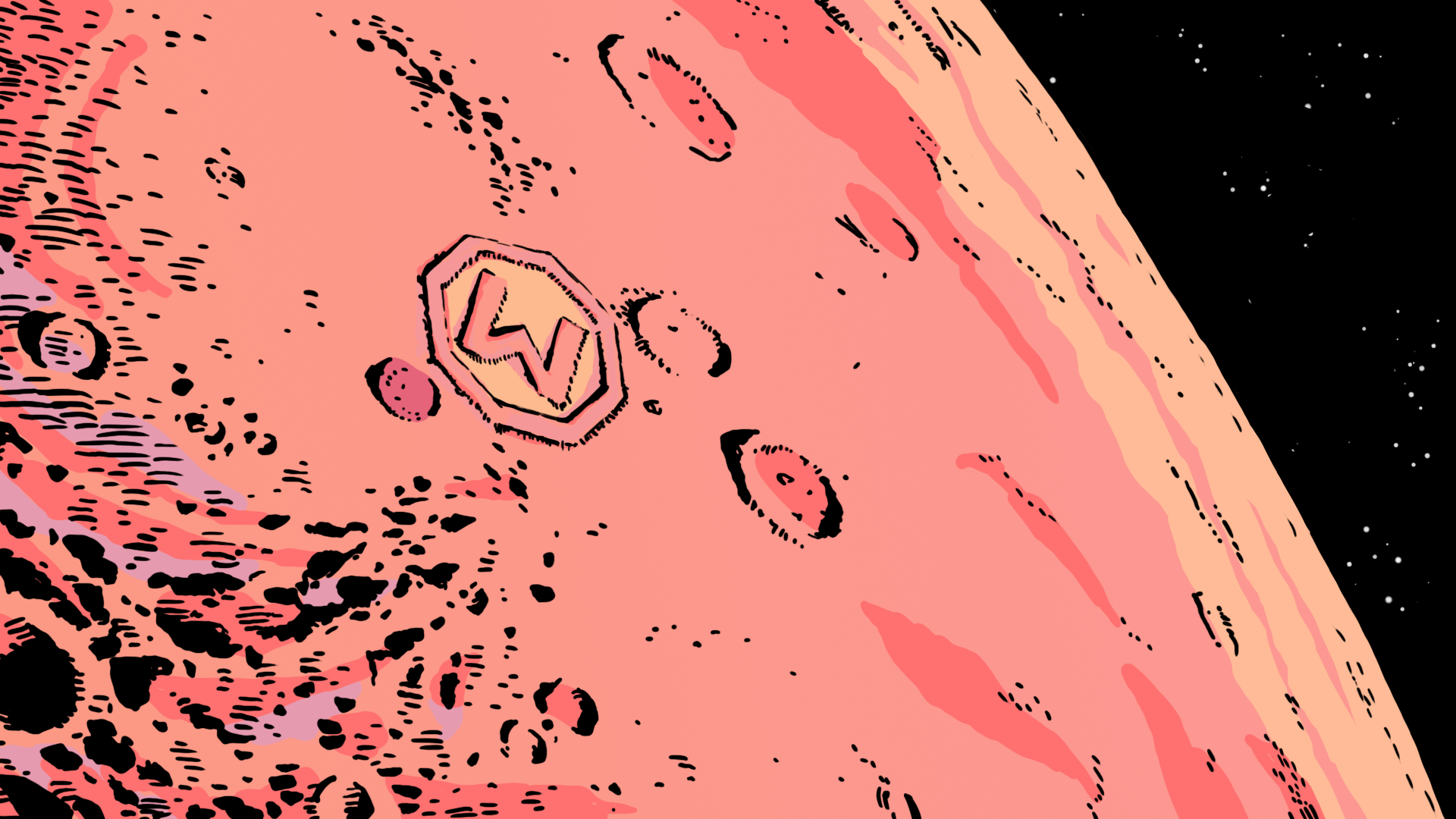 Comic book style illustration of Mars with Windscribe Logo on surface