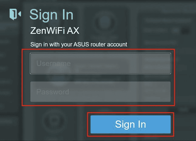 ASUSWRT router sign-in screen