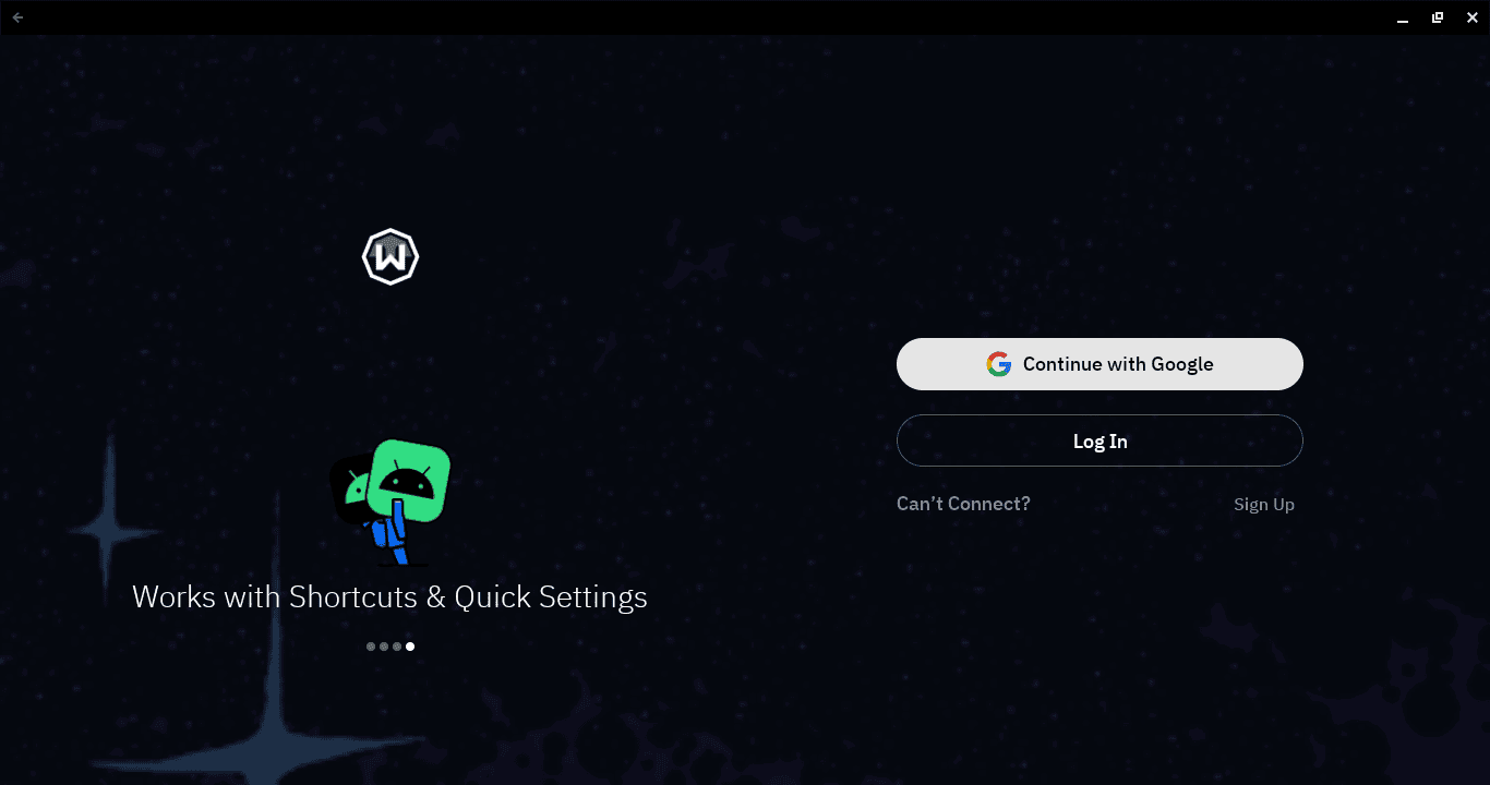 Windscribe-Anmeldebildschirm auf einem Chromebook