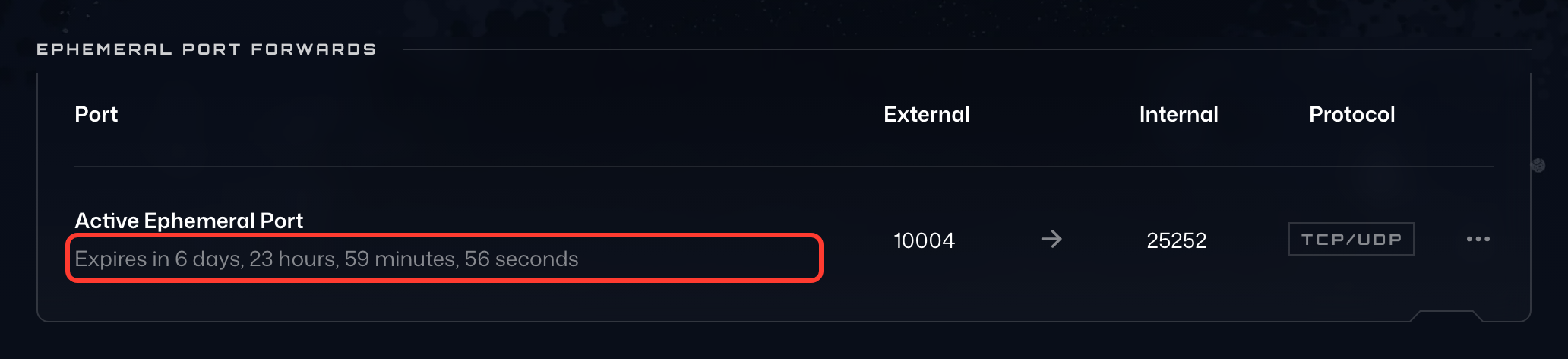 Tempo restante de uma porta efêmera